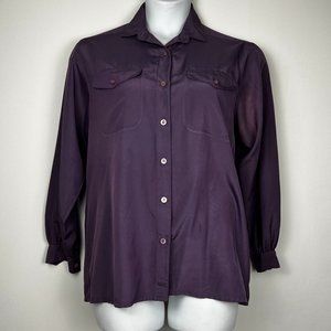 Gerard Martin Vintage 1970s Crepe De Chine Purple Size 42 XL Women's Blouse